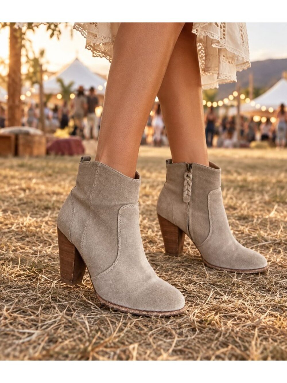 Joie Dalton Booties Womens 6 EU 36 Cement Taupe Suede Western Block Heel